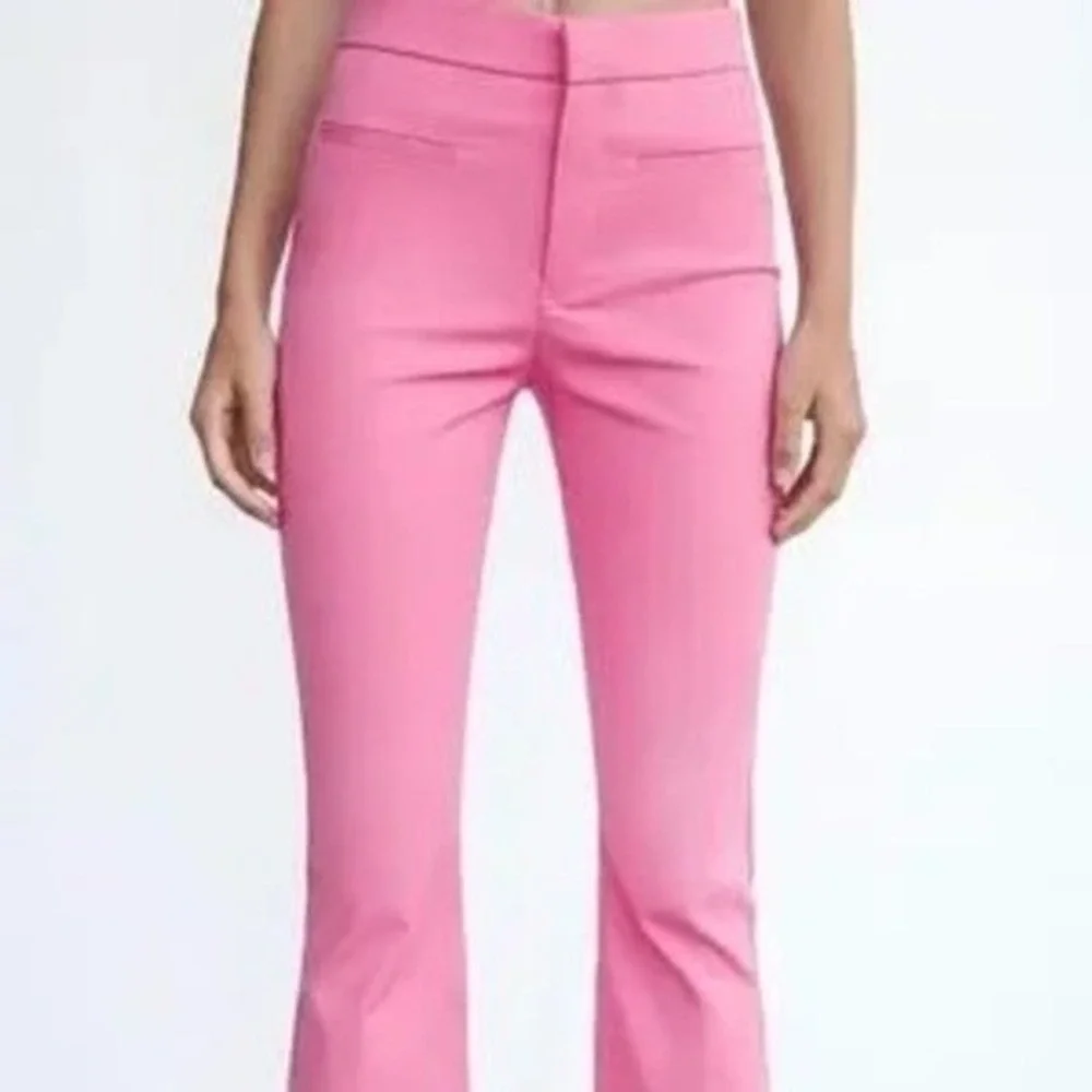 Zara Bootcut Pink Pants Mid-rise Stretch Chinos Mini Flare Pink - Large